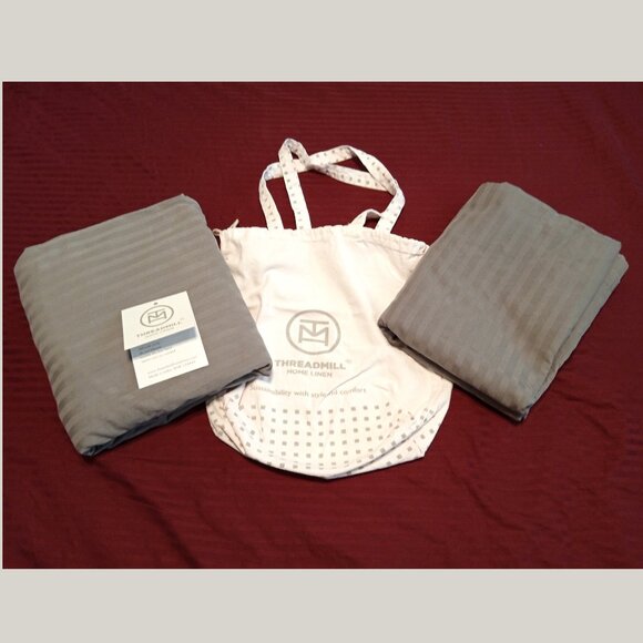 Threadmill 100% Cotton Twin XL Grey Sheet Set - 600 Thread Count, Damask Stripe - Picture 1 of 10